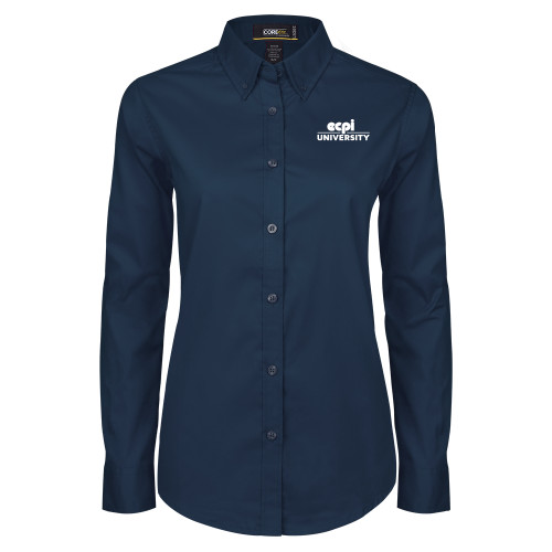  Womens Navy Twill Button Down Long Sleeve  - ECPI University Stacked