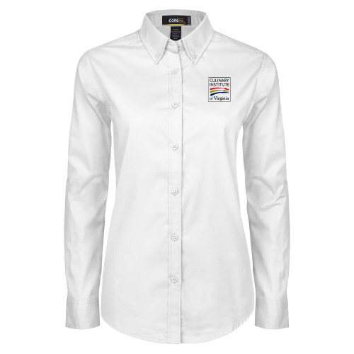  Womens White Twill Button Down Long Sleeve - Culinary Institute of Virginia