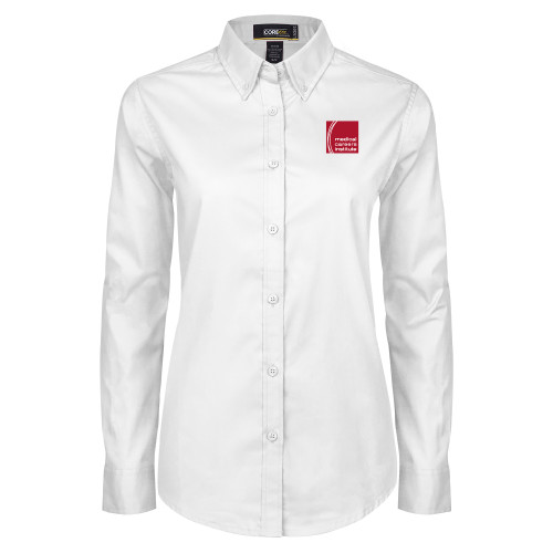  Womens White Twill Button Down Long Sleeve - Medical Careers Institute