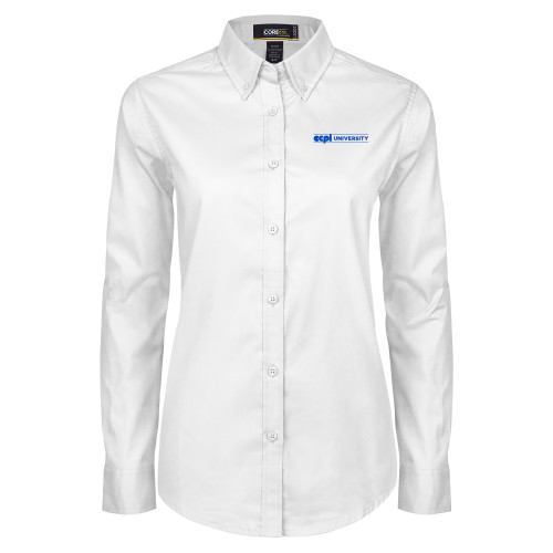  Womens White Twill Button Down Long Sleeve - ECPI University Flat