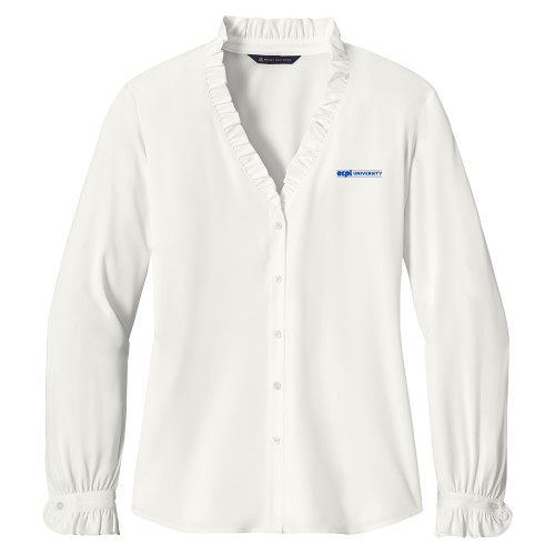  Brooks Brothers Womens Off White Long Sleeve Ruffle Collar Blouse - ECPI University Flat