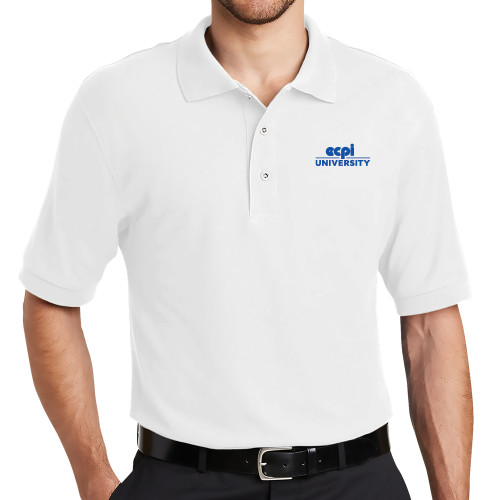  White Silk Touch Polo - ECPI University Stacked