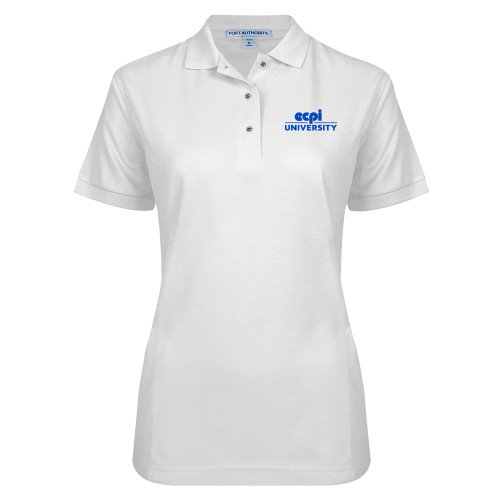  Womens Silk Touch White Pique Polo - ECPI University Stacked