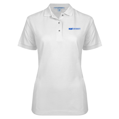  Womens Silk Touch White Pique Polo - ECPI University Flat