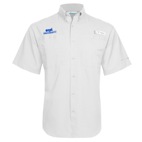  Columbia White Tamiami Performance Short Sleeve Shirt - ECPI University Stacked