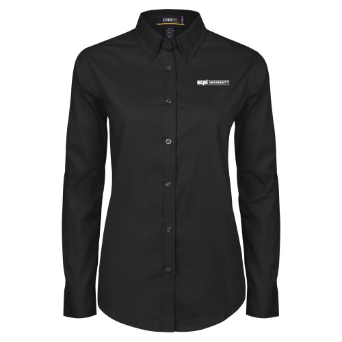  Womens Black Twill Button Down Long Sleeve  - ECPI University Flat