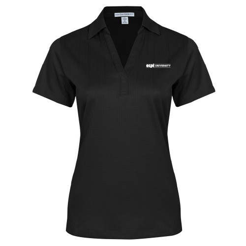  Womens Black Performance Fine Jacquard Polo - ECPI University Flat