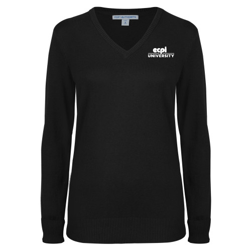  Womens Black VNeck Sweater - ECPI University Stacked