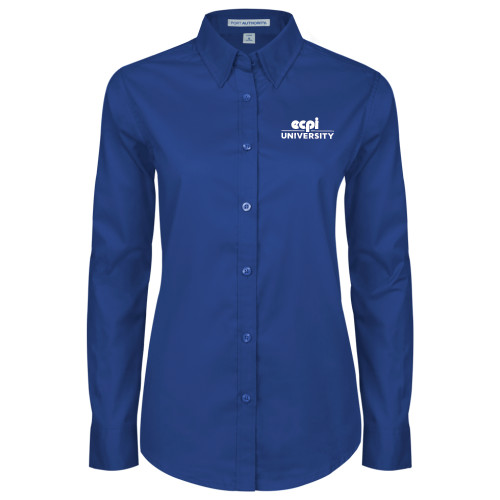  Womens Royal Twill Button Down Long Sleeve  - ECPI University Stacked