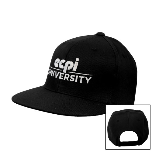  Black Flat Bill Snapback Hat - ECPI University Stacked