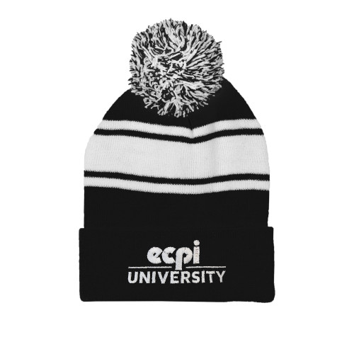 ECPI Black/White Two Tone Knit Pom Beanie w/Cuff