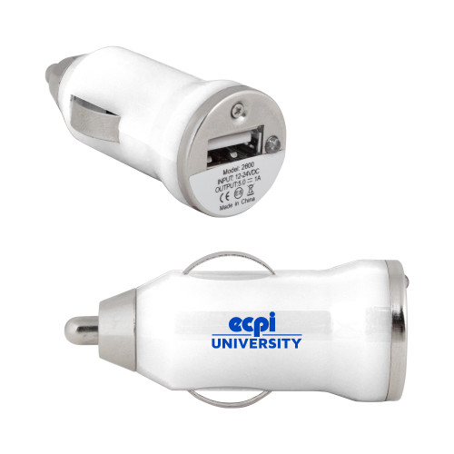  On the Go White Car Charger - ECPI University Stacked