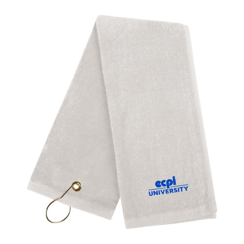  White Golf Towel - ECPI University Stacked