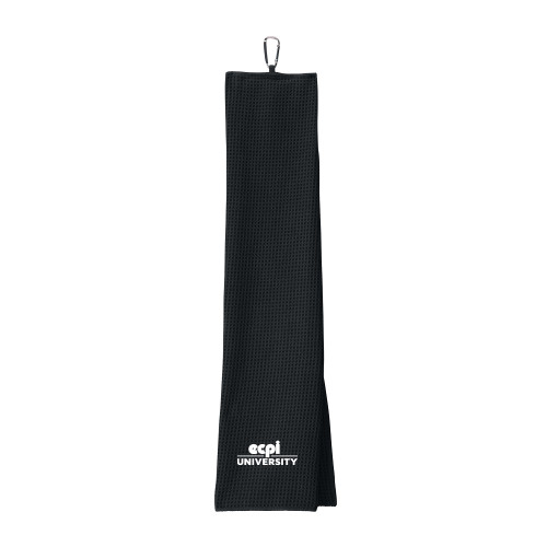  Black Waffle Microfiber Golf Towel - ECPI University Stacked