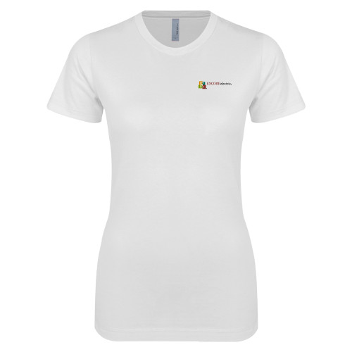  Next Level Womens White Boyfriend Tee - Encore Electric