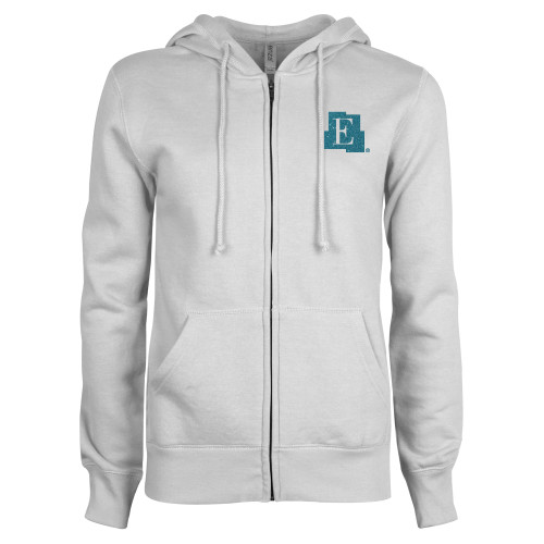  ENZA Womens White Fleece Full Zip Hoodie - Icon Teal Glitter