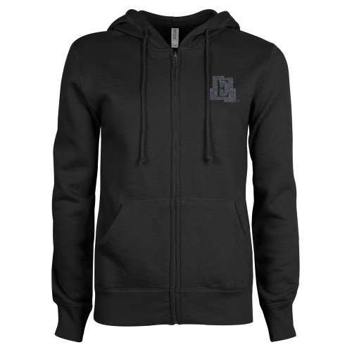  ENZA Womens Black Fleece Full Zip Hoodie - Icon Graphite Soft Glitter