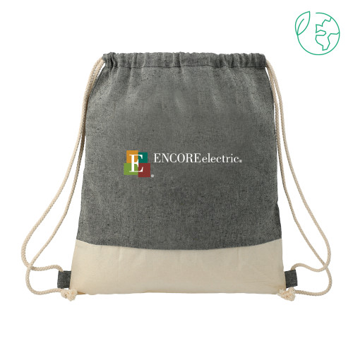  Split Recycled Cotton Natural/Black Drawstring Bag - Encore Electric