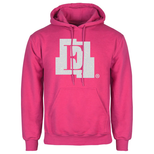  Womens Fuchsia Fleece Hoodie - Icon White Soft Glitter