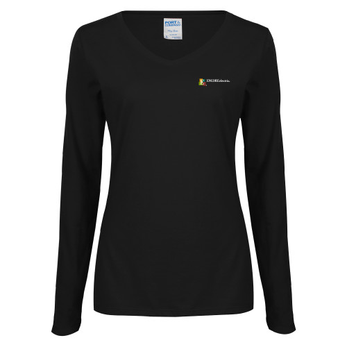  Womens Black Long Sleeve V Neck Tee  - Encore Electric