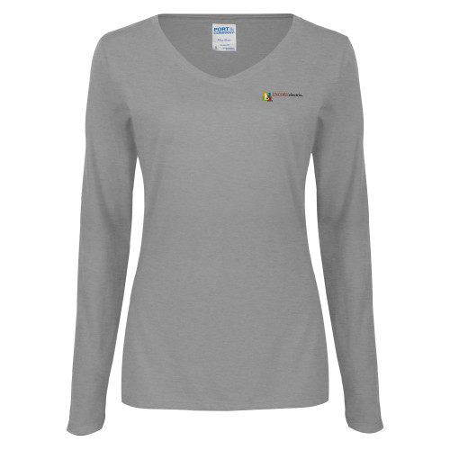  Womens Grey Long Sleeve V Neck Tee  - Encore Electric