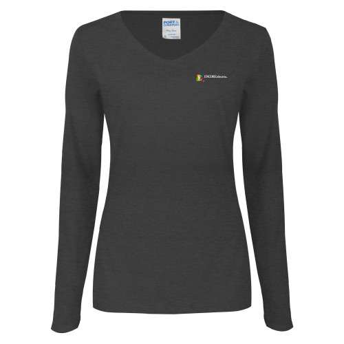  Womens Dark Heather Long Sleeve V Neck Tee  - Encore Electric