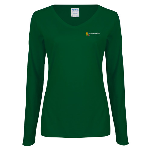  Womens Dark Green Long Sleeve V Neck Tee  - Encore Electric