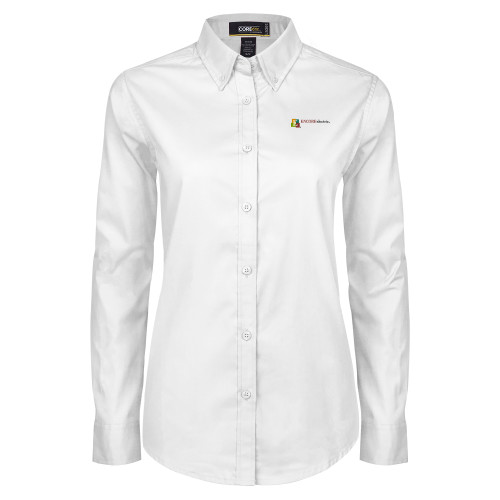  Womens White Twill Button Down Long Sleeve - Encore Electric