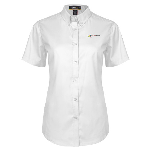  Womens White Twill Button Up Short Sleeve - Encore Electric