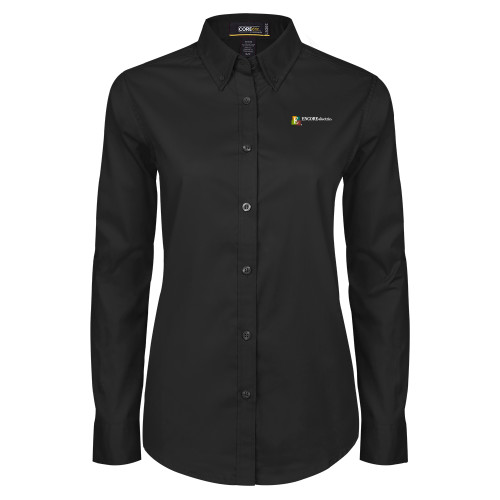  Womens Black Twill Button Down Long Sleeve  - Encore Electric