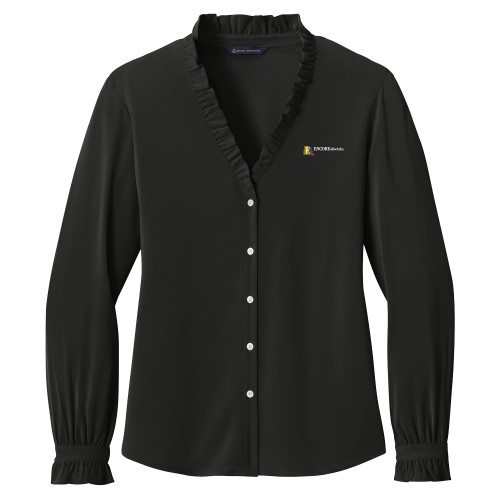  Brooks Brothers Womens Black Long Sleeve Ruffle Collar Blouse - Encore Electric