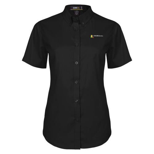  Womens Black Twill Button Up Short Sleeve - Encore Electric