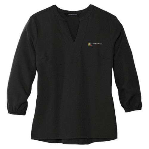  Mercer + Mettle Womens Black 3/4 Sleeve Crepe Blouse - Encore Electric