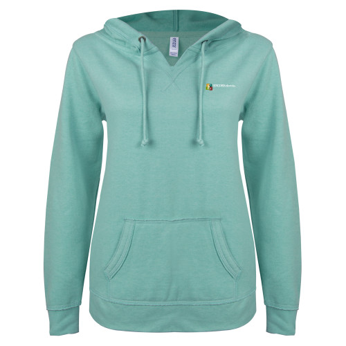  ENZA Womens Seaglass V Notch Raw Edge Fleece Hoodie - Encore Electric