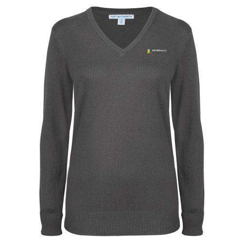  Womens Charcoal Heather VNeck Sweater - Encore Electric