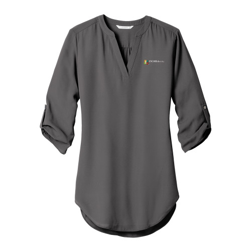  Womens Grey 3/4 Sleeve Tunic Blouse - Encore Electric