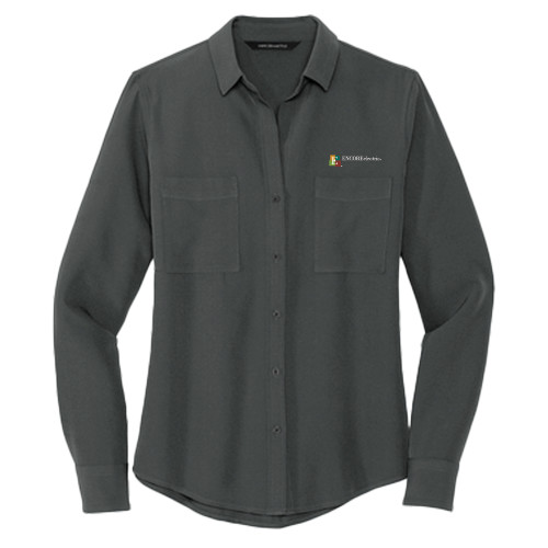  Mercer + Mettle Womens Grey Crepe Long Sleeve Camp Blouse - Encore Electric
