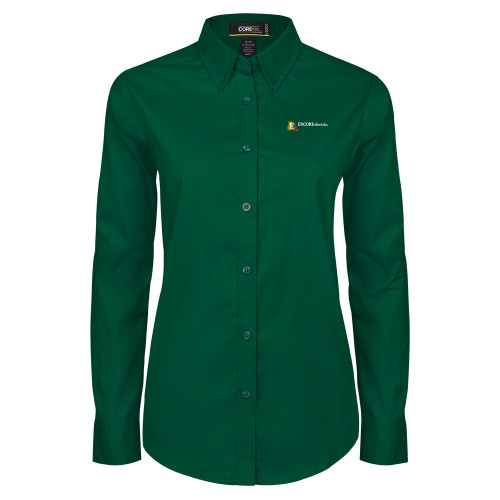  Womens Dark Green Twill Button Down Long Sleeve  - Encore Electric