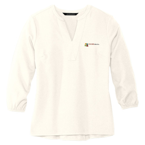  Mercer + Mettle Womens Ivory 3/4 Sleeve Crepe Blouse - Encore Electric