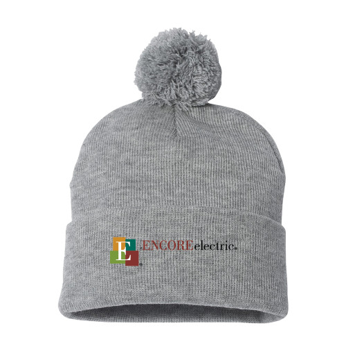 Sportsman Heather Grey Pom Pom Cuffed Beanie - Encore Electric
