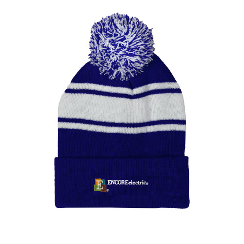  Royal/White Two Tone Knit Pom Beanie w/Cuff - Encore Electric