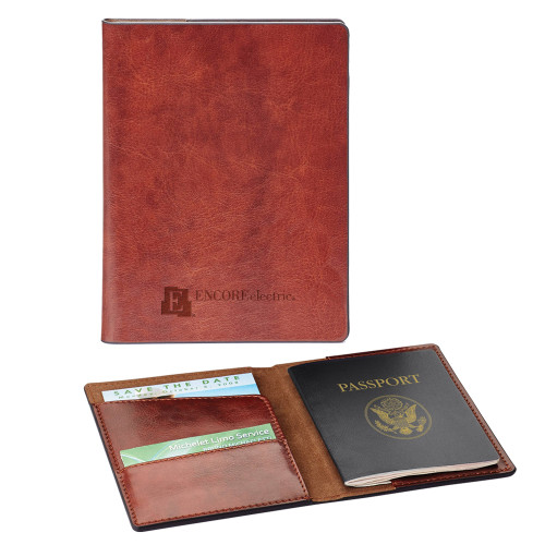  Fabrizio Brown RFID Passport Holder - Encore Electric Engraved