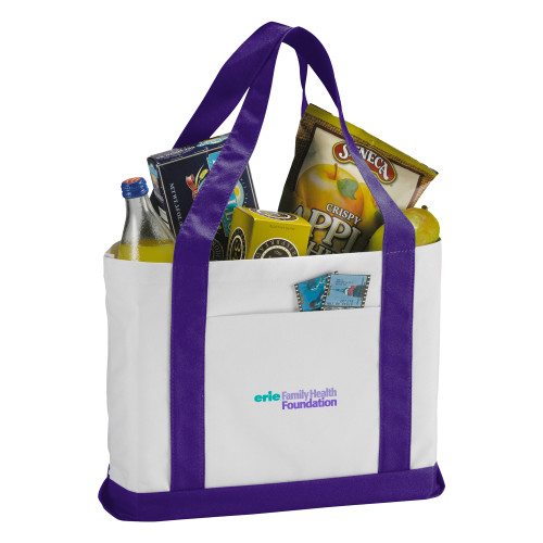  Contender White/Purple Canvas Tote - erie Family Health Foundation