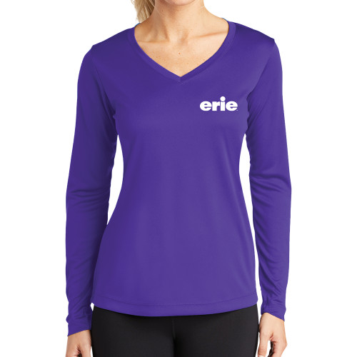  Womens Purple Performance Long Sleeve V Neck Shirt - erie
