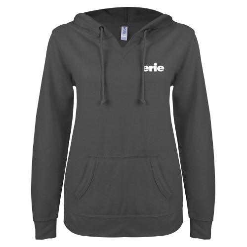 Main Image for  ENZA Womens Dark Heather V Notch Raw Edge Fleece Hoodie