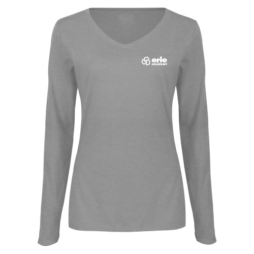  Womens Grey Long Sleeve V Neck Tee  - Erie Academy