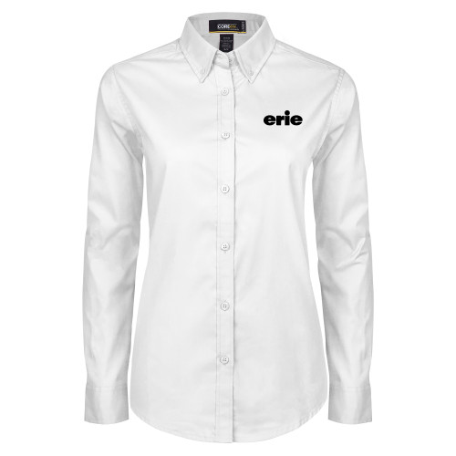  Womens White Twill Button Down Long Sleeve - erie