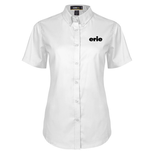  Womens White Twill Button Up Short Sleeve - erie