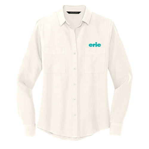  Mercer + Mettle Womens Ivory Crepe Long Sleeve Camp Blouse - erie