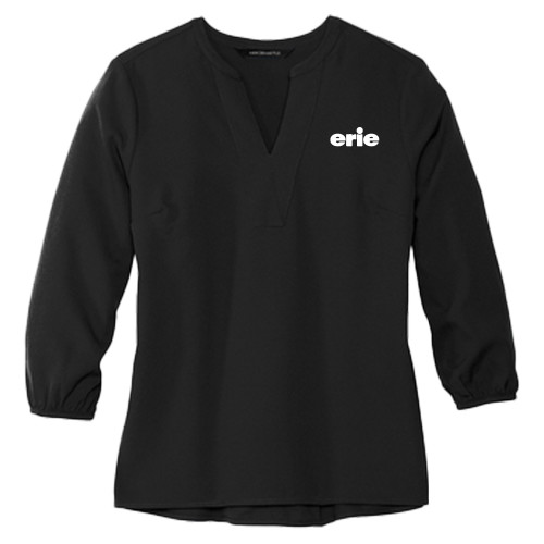  Mercer + Mettle Womens Black 3/4 Sleeve Crepe Blouse - erie